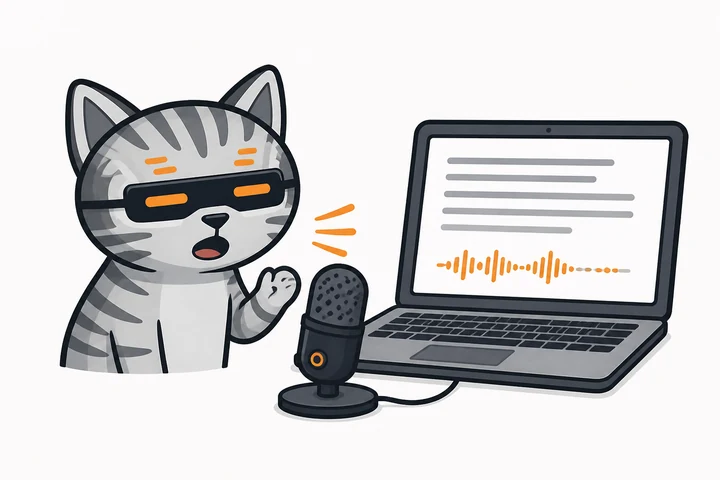 音声をパソコンで文字起こしするスマトラ猫